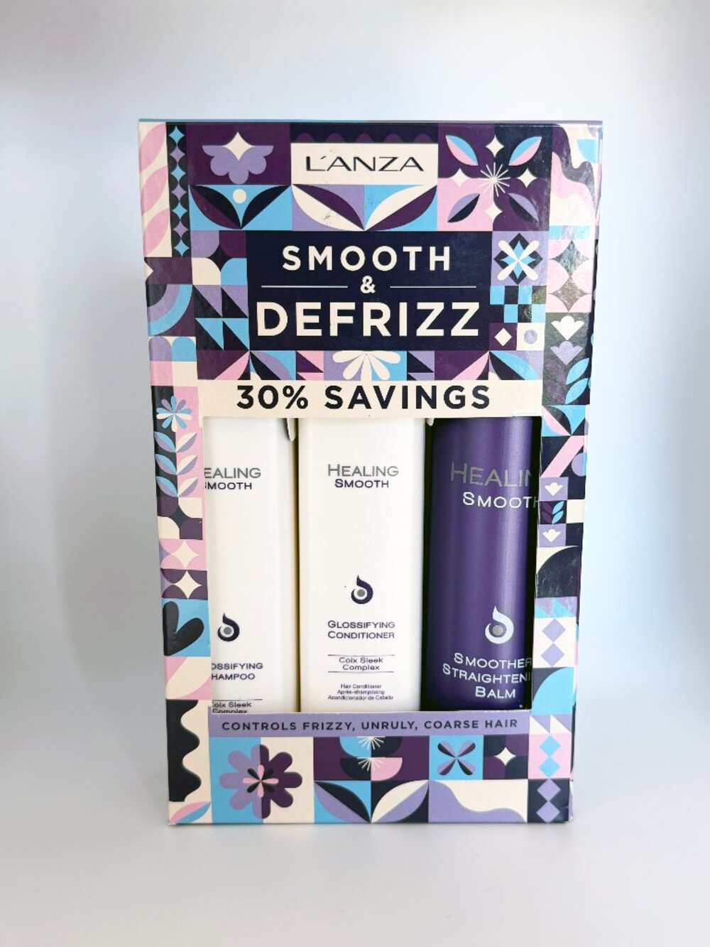 L'ANZA Healing Smooth Defrizz Set 3pc Box Shampoo Conditioner Straightening Balm